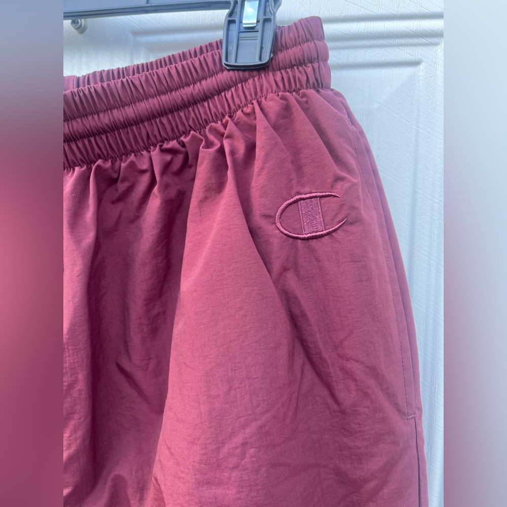 VTG 90s Champion Swishy Maroon Jogger Pants w/zip up ankles & cotton lining • L